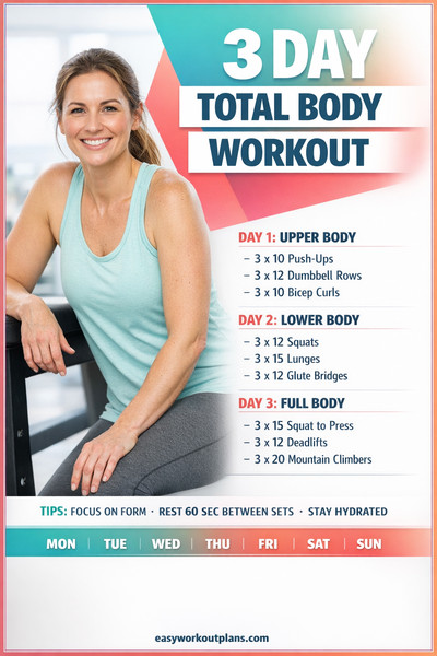 Beginner Friendly 3 Day Total Body Workout Plan For Strength And Confidence