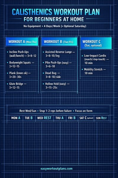 Calisthenics Workout Plan For Beginners At Home No Equipment 4 Days