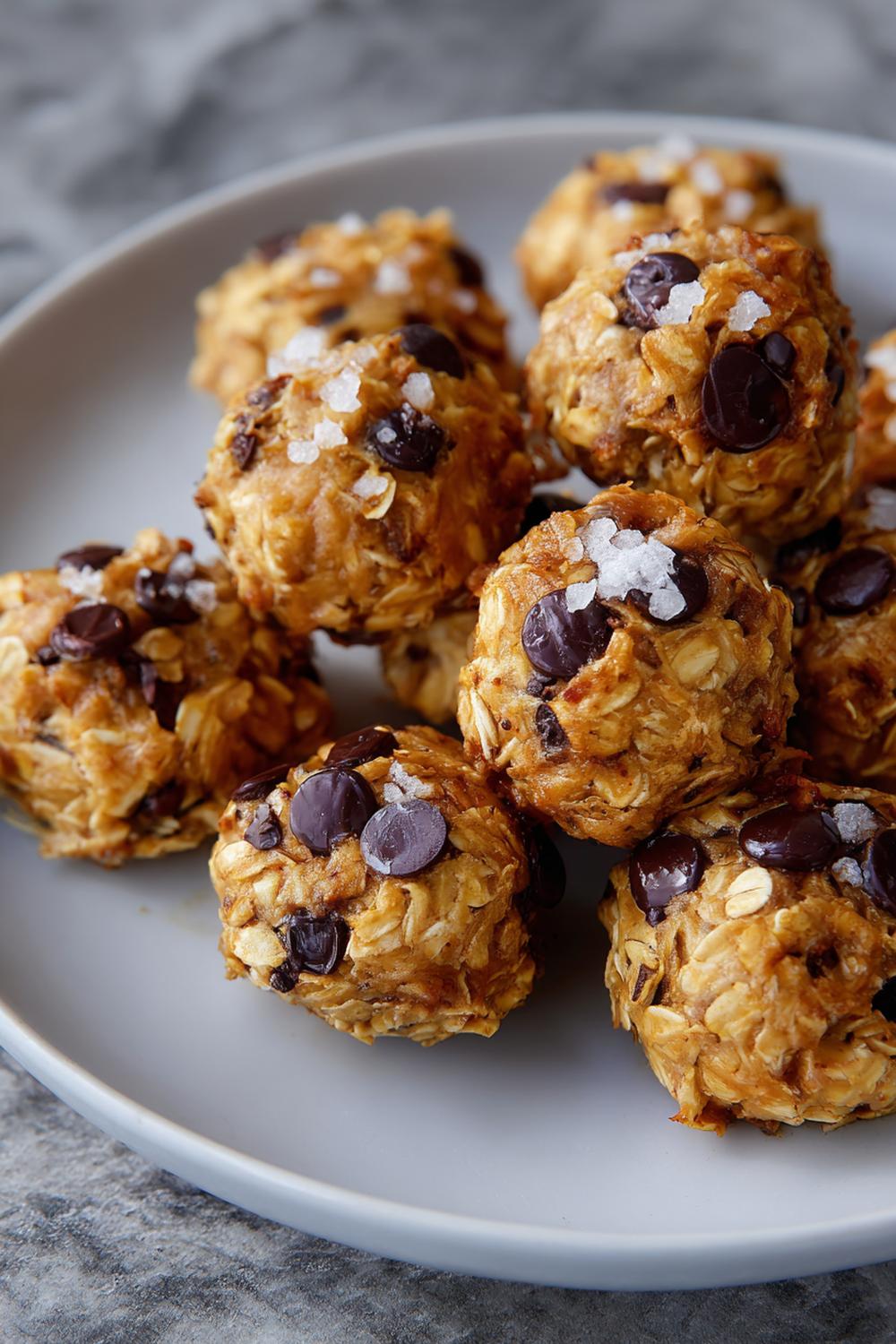 12. Air Fryer Banana Oat Bite Snack with Dark Chocolate Dots and Sea Salt Flakes