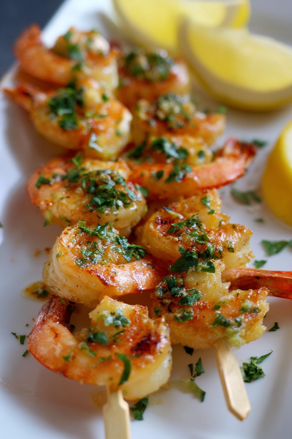 15. Air Fryer Shrimp Snack Skewers with Garlic-Lemon Char and Parsley Confetti