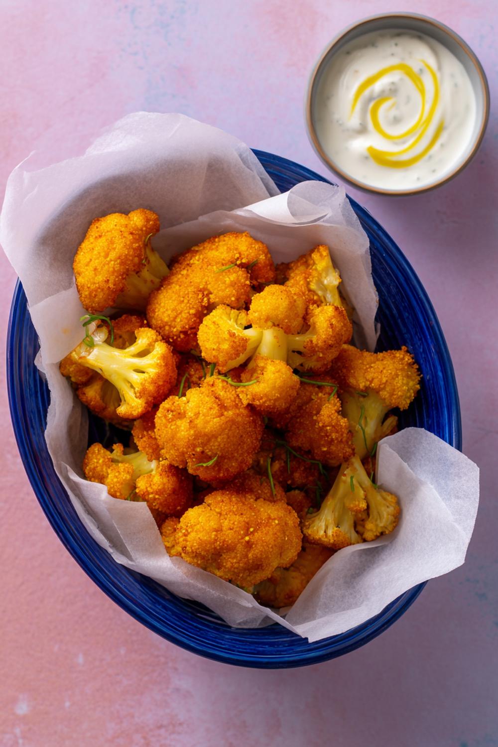 4. Air Fryer Cauliflower Bite Snack with Turmeric Crunch and Tangy Yogurt Swirl