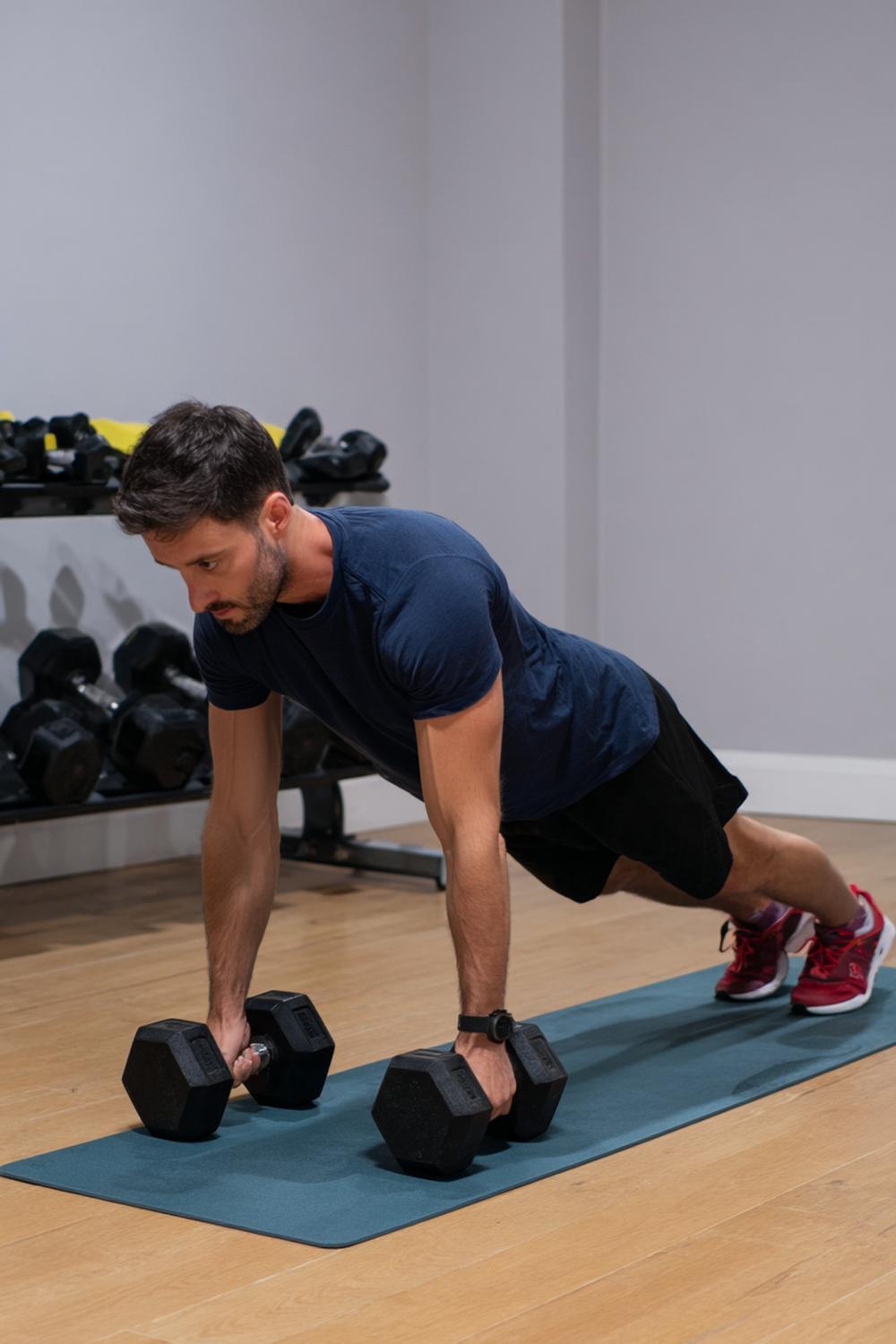 13. Strength Circuit Weight Loss Workout With Dumbbell Rows and Pushups on a Mat