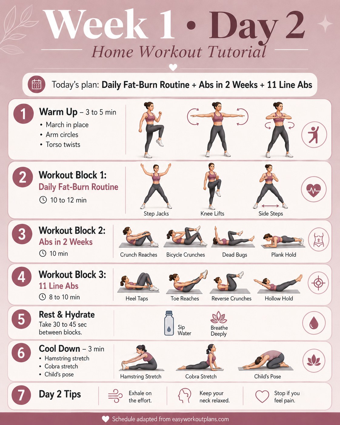 Chloe Ting Week 1 Day 2 schedule pairing fat-burn cardio with abs in 2 weeks and 11 Line Abs