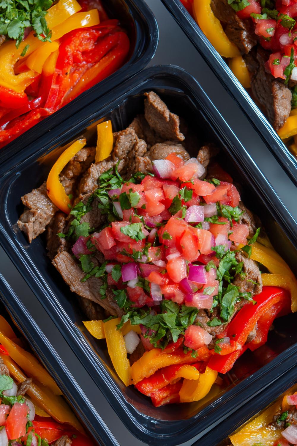 5. Smoky Beef Meal Prep Fajita Boxes with Bell Pepper Strips and Pico de Gallo