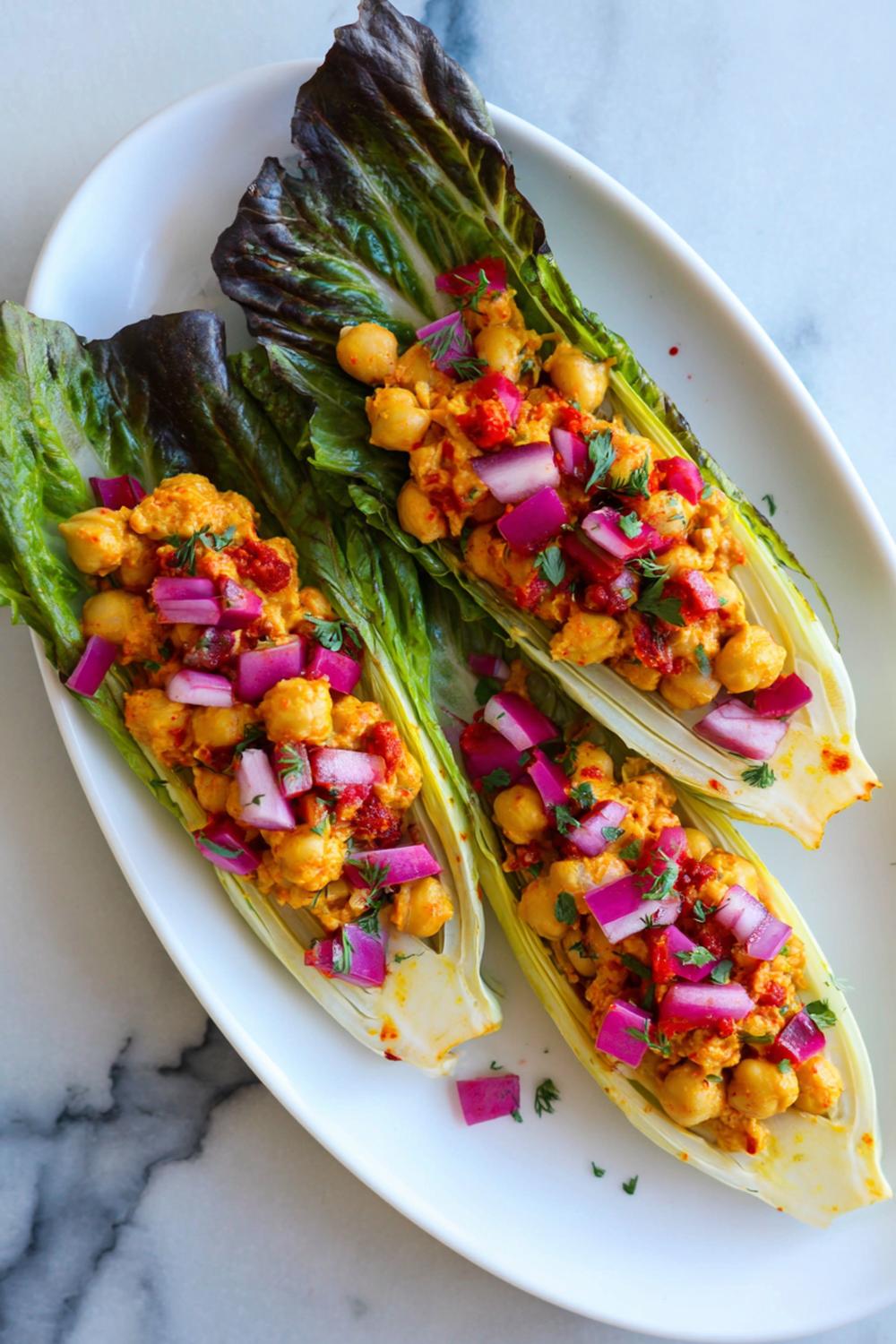 11. Harissa Chickpea Salad Boats in Endive Leaves Dairy Free Protein Snacks 2026