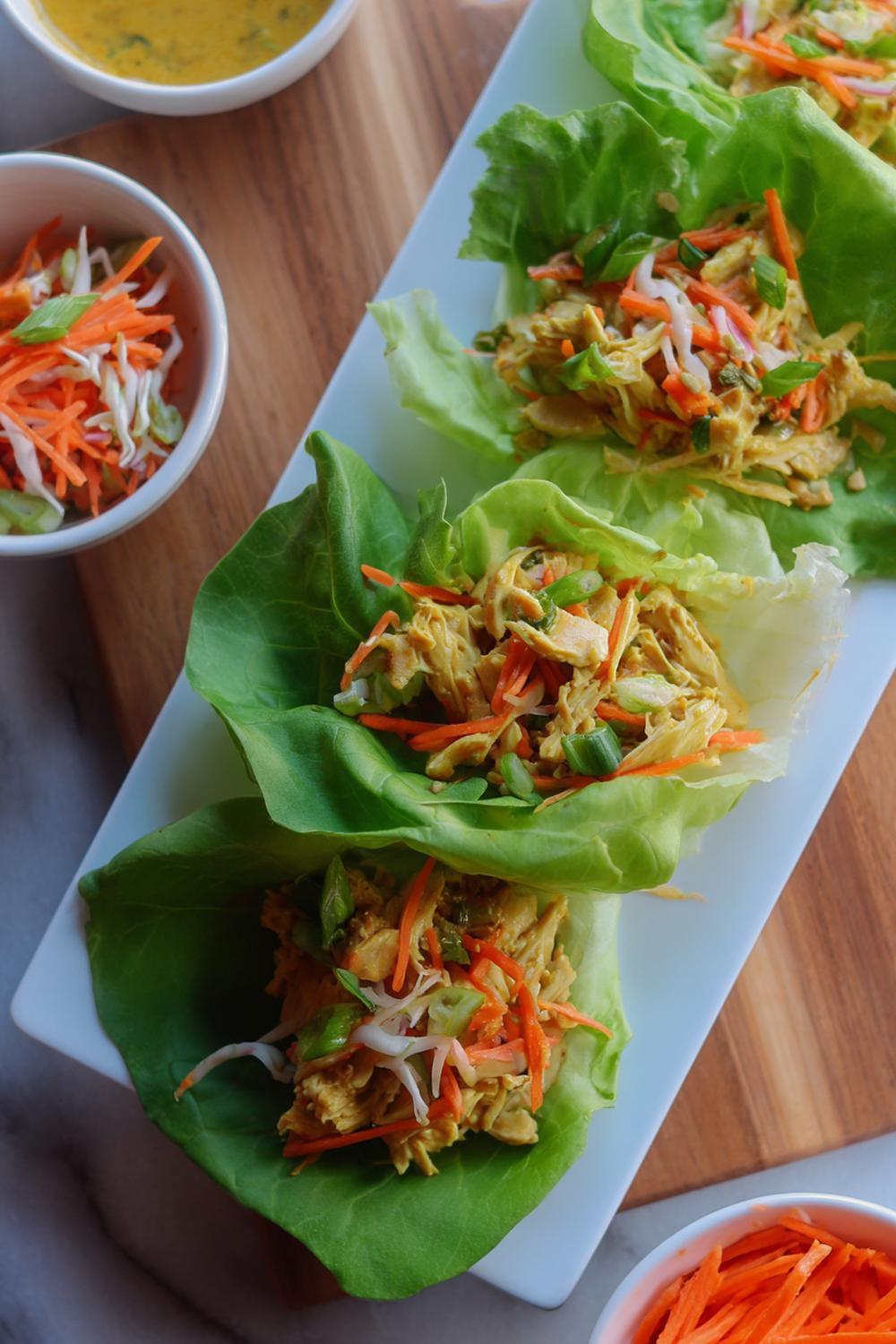 27. Coconut-Free Curry Chicken Lettuce Wraps with Crunchy Carrot Dairy Free Protein Snacks 2026