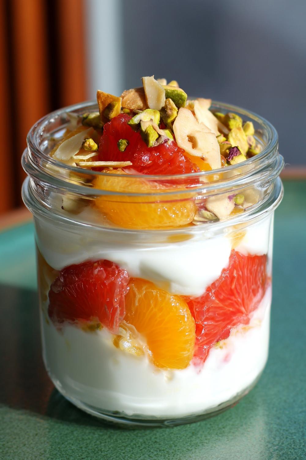 1. Easy Healthy Snacks 2026: Greek Yogurt Parfait Jar with Citrus and Pistachio