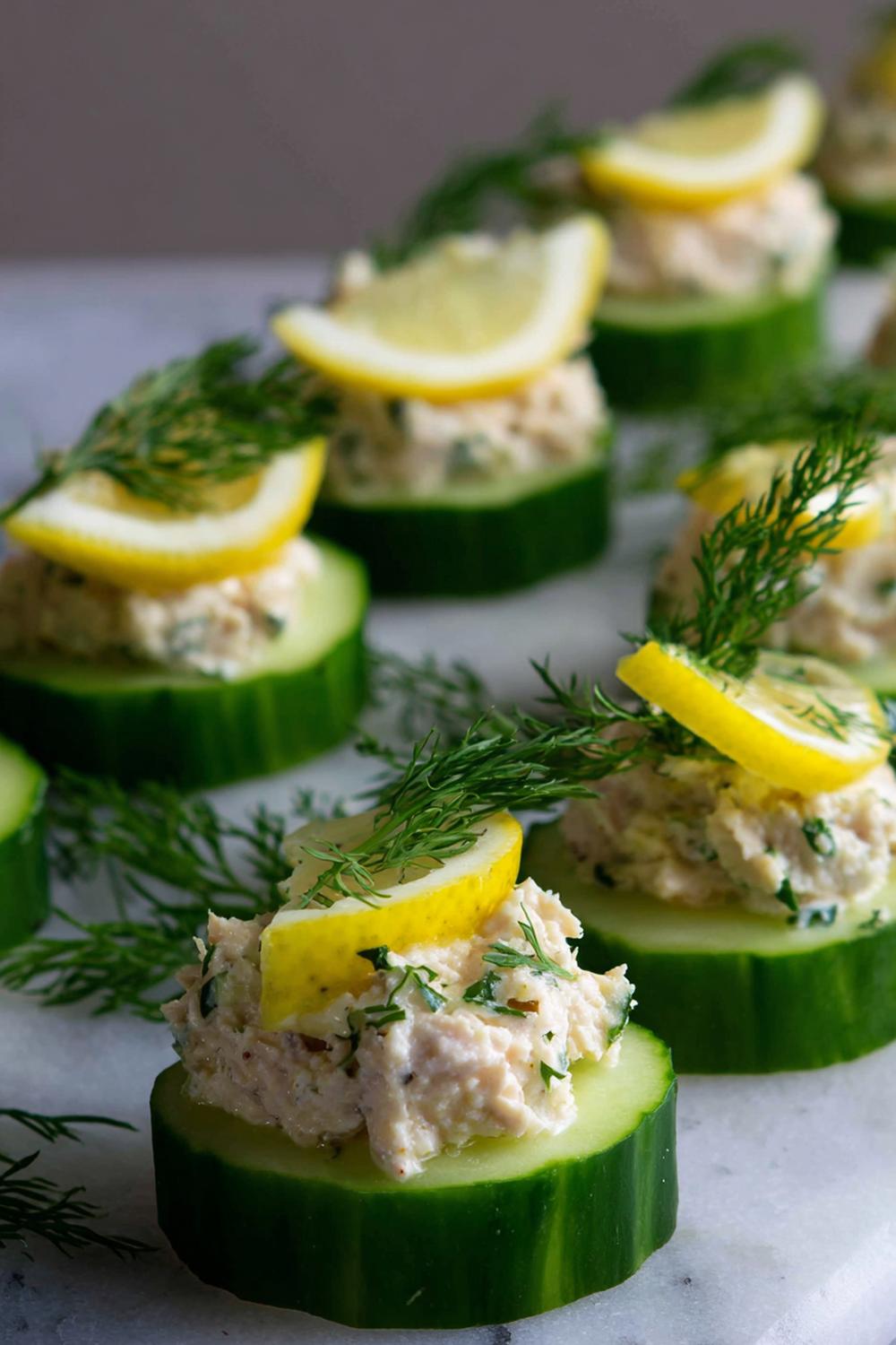 12. Easy Healthy Snacks 2026: Tuna Cucumber Rounds with Dijon and Dill