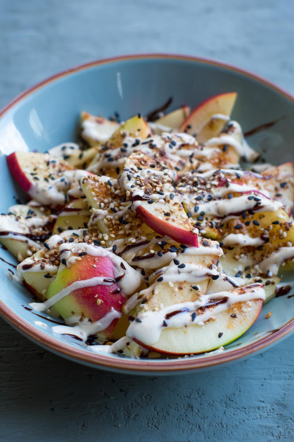 3. Easy Healthy Snacks 2026: Apple Nachos with Tahini Drizzle and Toasted Sesame