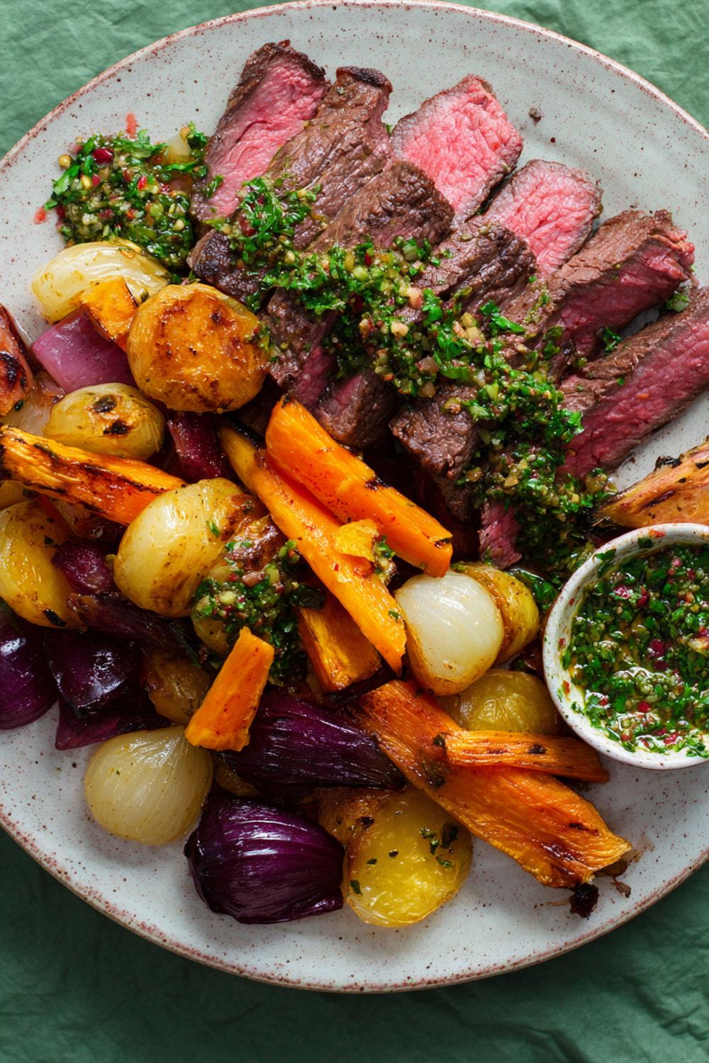 19. Gluten Free Athlete Meals 2026: Steak and Roasted Root Vegetable Plate with Garlic Chimichurri