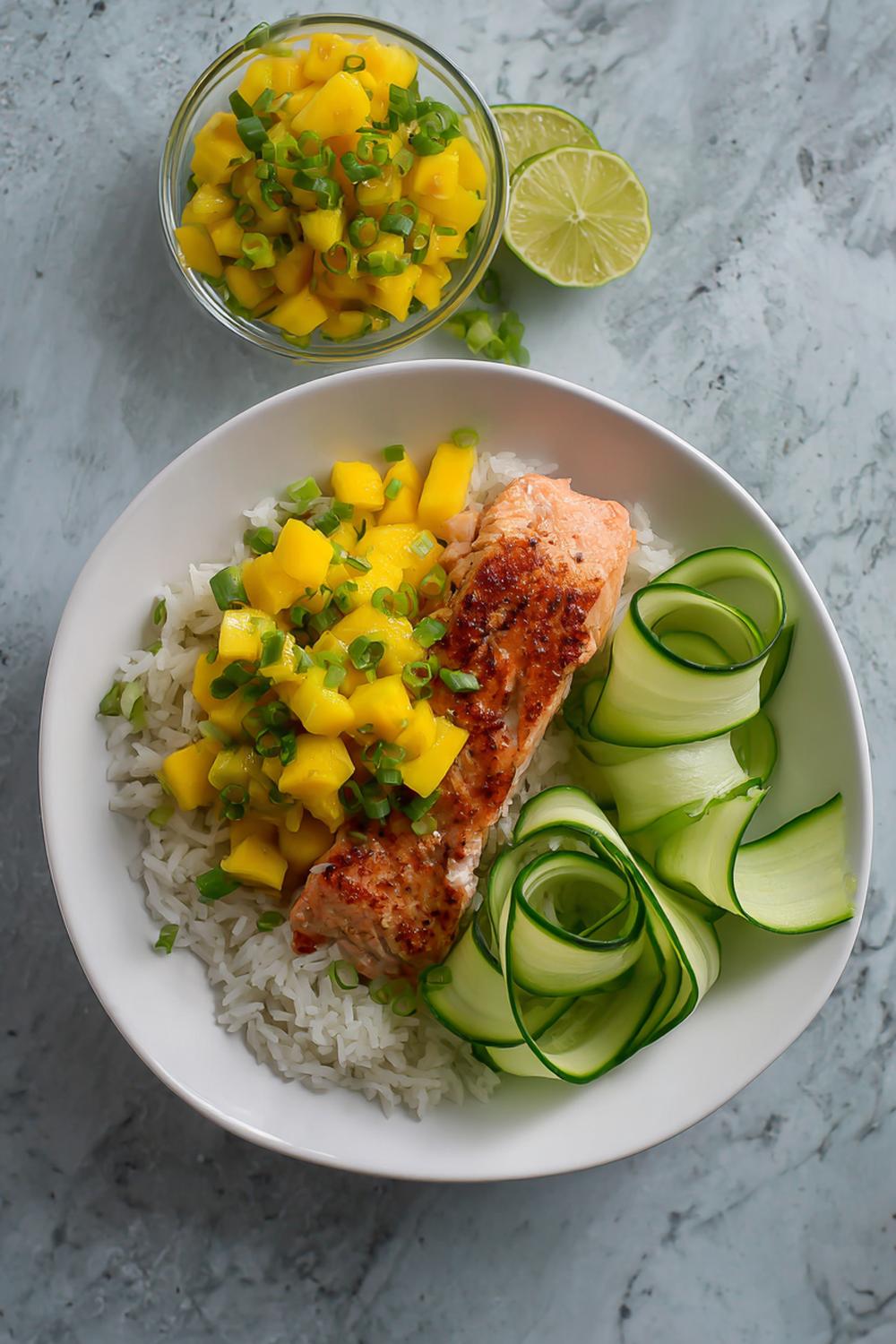 2. Gluten Free Athlete Meals 2026: Salmon Rice Bowl with Mango Salsa and Cucumber Ribbons