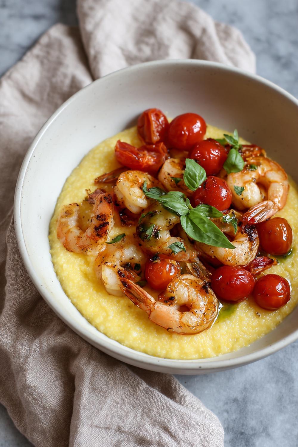 5. Gluten Free Athlete Meals 2026: Shrimp Polenta Bowl with Roasted Cherry Tomatoes and Basil Oil