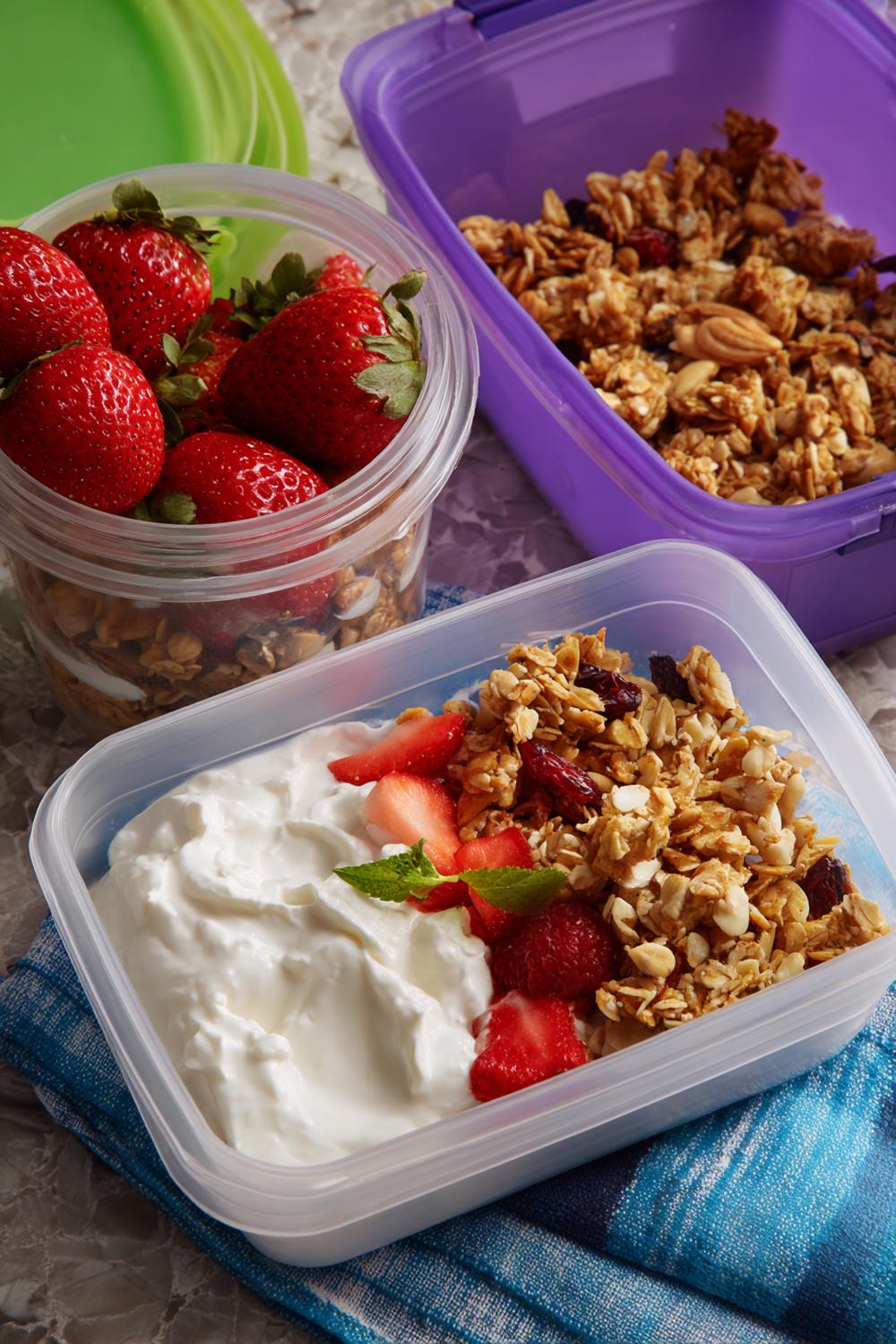 7. Breakfast-for-Lunch Lunch Box with Greek Yogurt Parfait and Nutty Crunch Topping