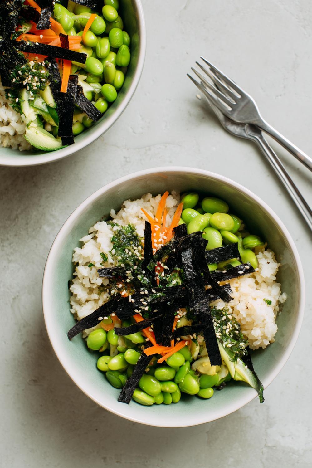 14. Healthy Recipes for Athletes 2026: Edamame and Brown Rice Sushi Bowl with Nori Strips and Sesame Snow