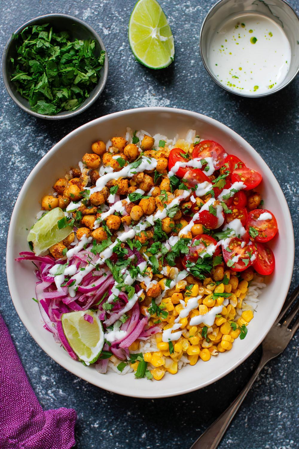17. Healthy Recipes for Athletes 2026: Roasted Chickpea and Sweetcorn Taco Bowl with Lime Crema Lines