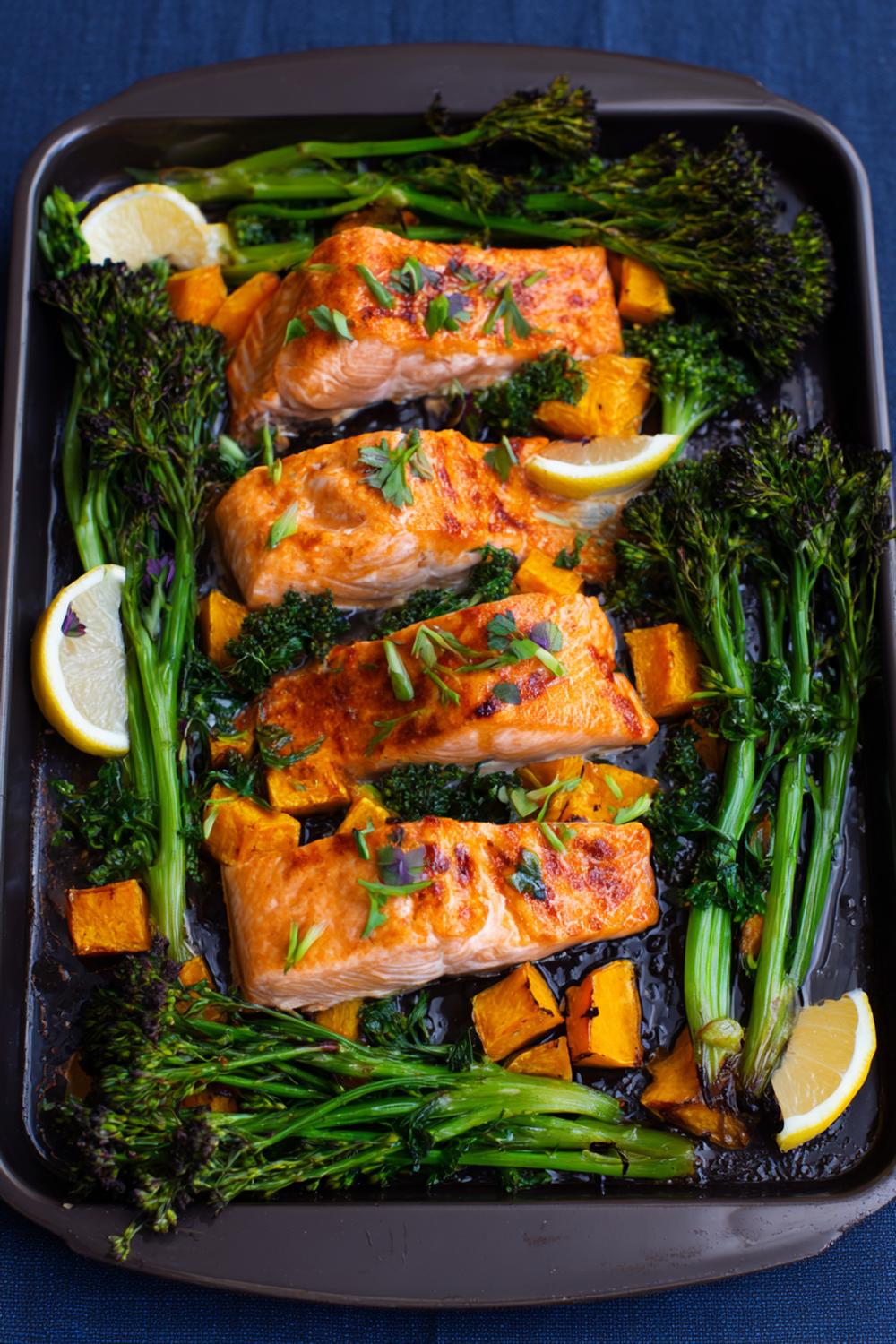 2. Healthy Recipes for Athletes 2026: Salmon and Sweet Potato Tray Bake with Charred Broccolini Tips