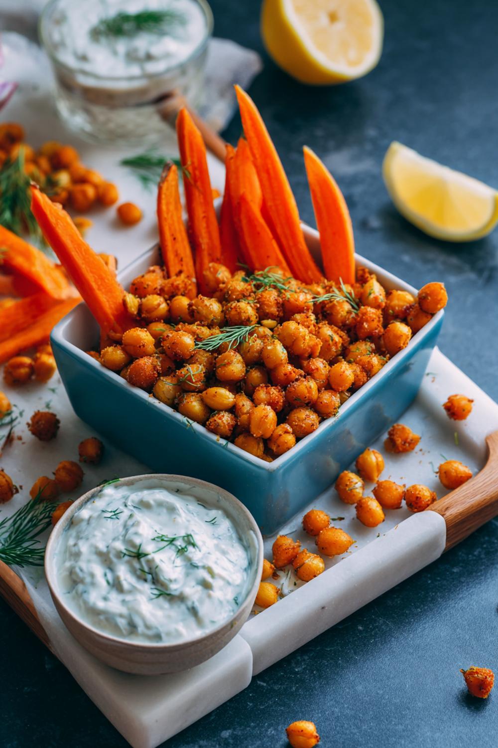 6. Spicy Roasted Chickpea Snack Box with Carrot Coins and Cooling Tzatziki