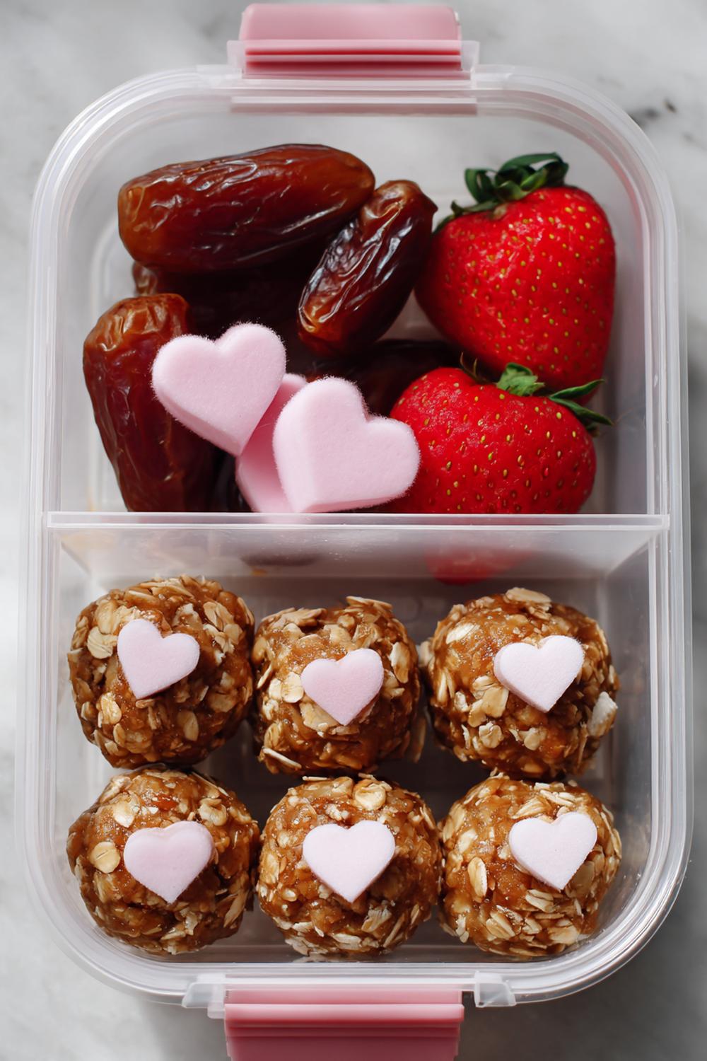 9. No-Bake Energy Bite Snack Box with Dates, Oats, and Strawberry Hearts