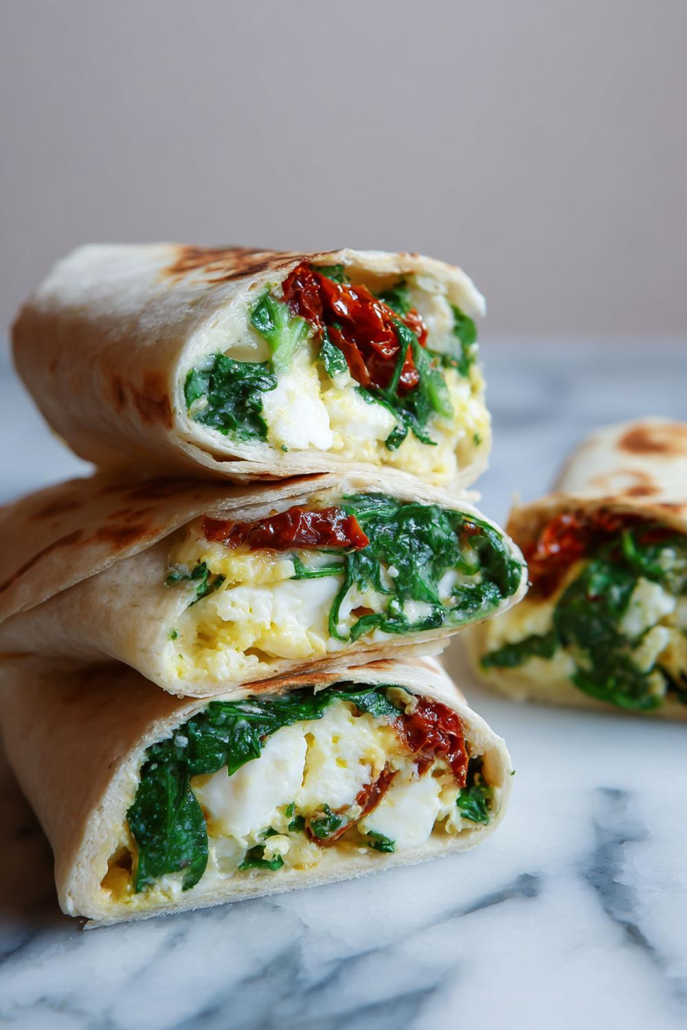 10. Healthy Wraps Meal Prep 2026: Egg White, Spinach, and Sun-Dried Tomato Breakfast Wraps