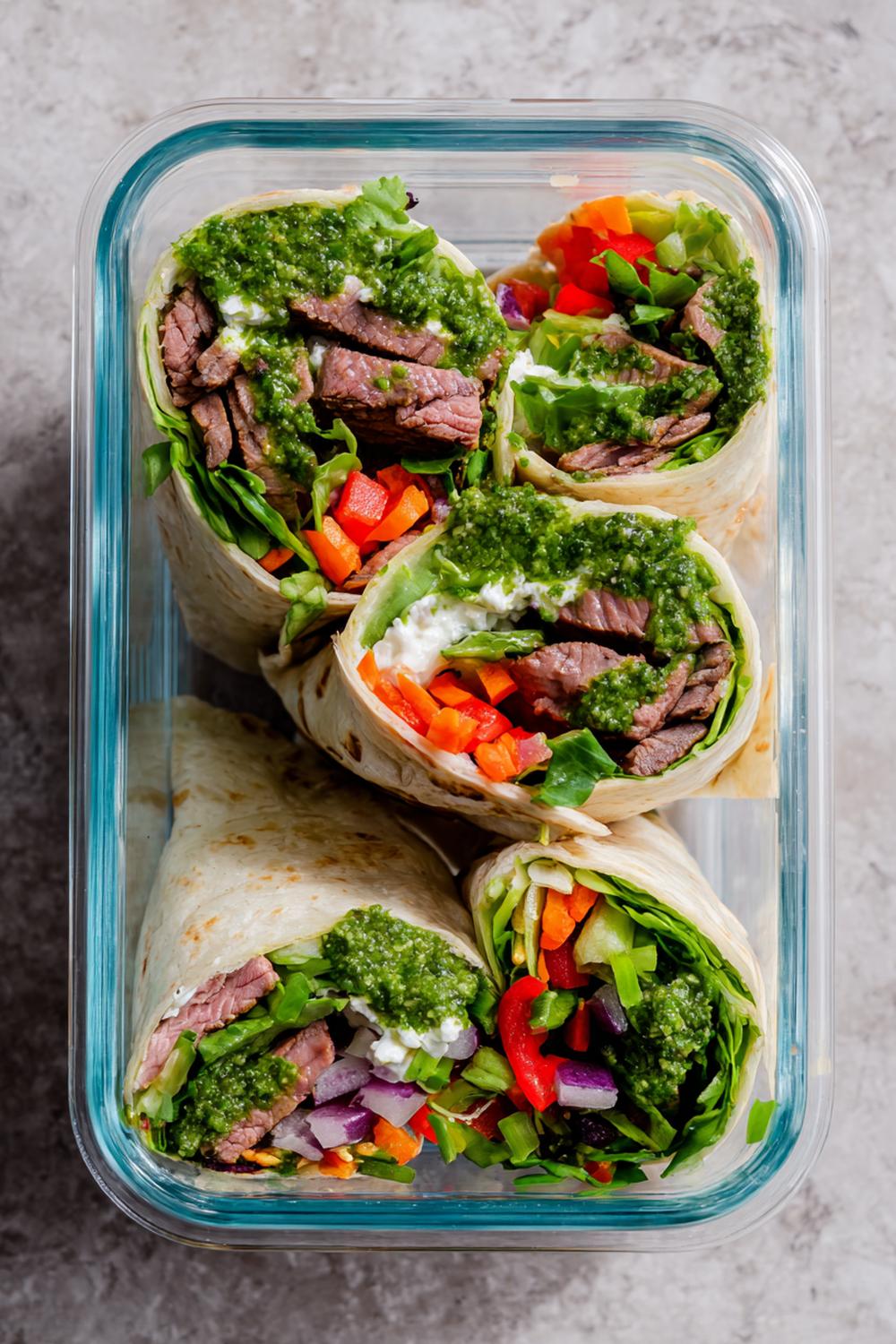 11. Healthy Wraps Meal Prep 2026: Steak, Chimichurri Yogurt, and Crisp Veggie Wraps