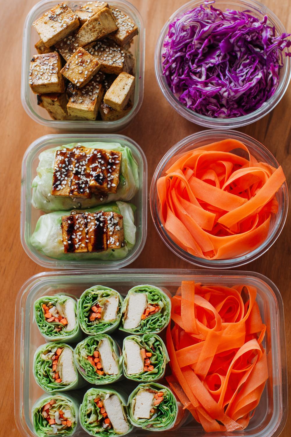 5. Healthy Wraps Meal Prep 2026: Teriyaki Tofu, Sesame Cabbage, and Carrot Ribbon Wraps