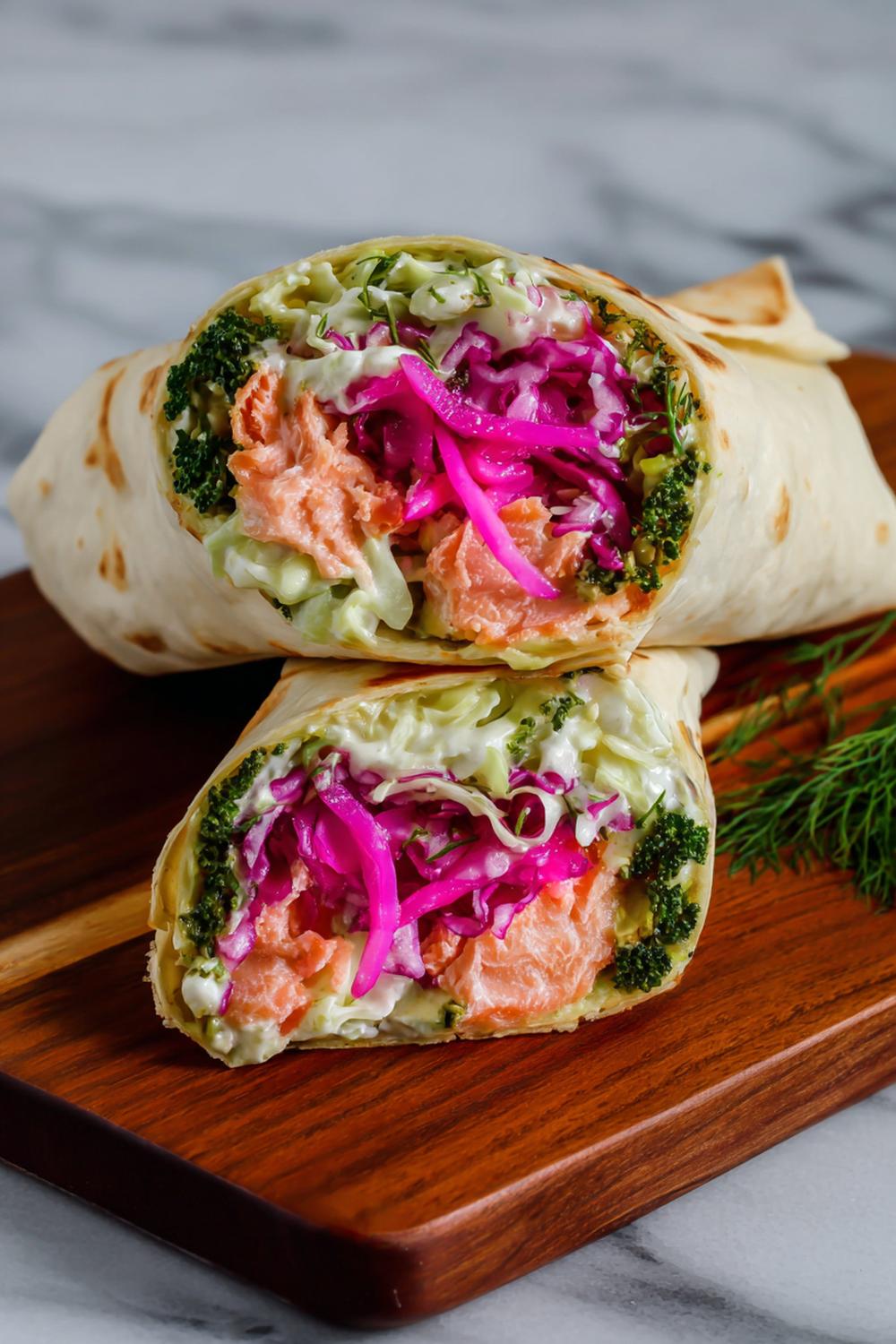 9. Healthy Wraps Meal Prep 2026: Spicy Salmon, Pickled Onion, and Cabbage Crunch Wraps