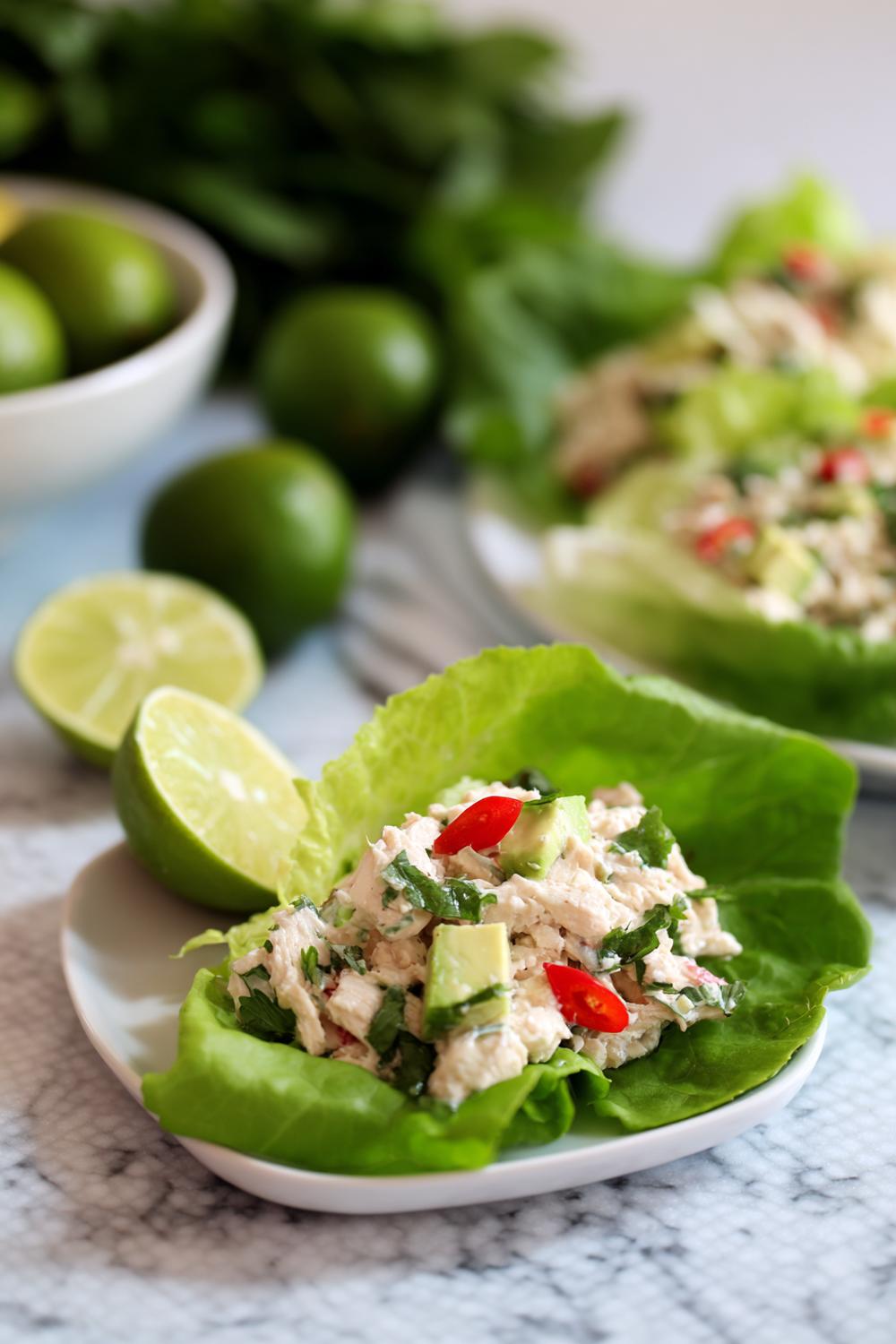 2. Avocado and Lime High Protein Chicken Salad Lettuce Cups