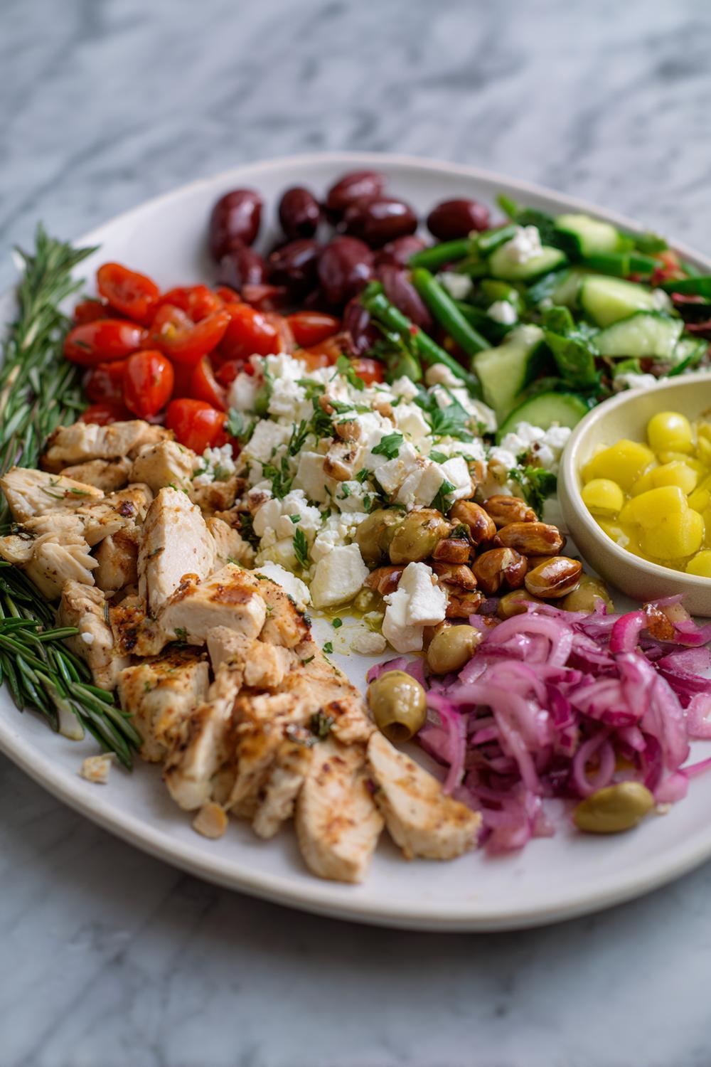 5. Mediterranean Olive and Feta High Protein Chicken Salad Plate