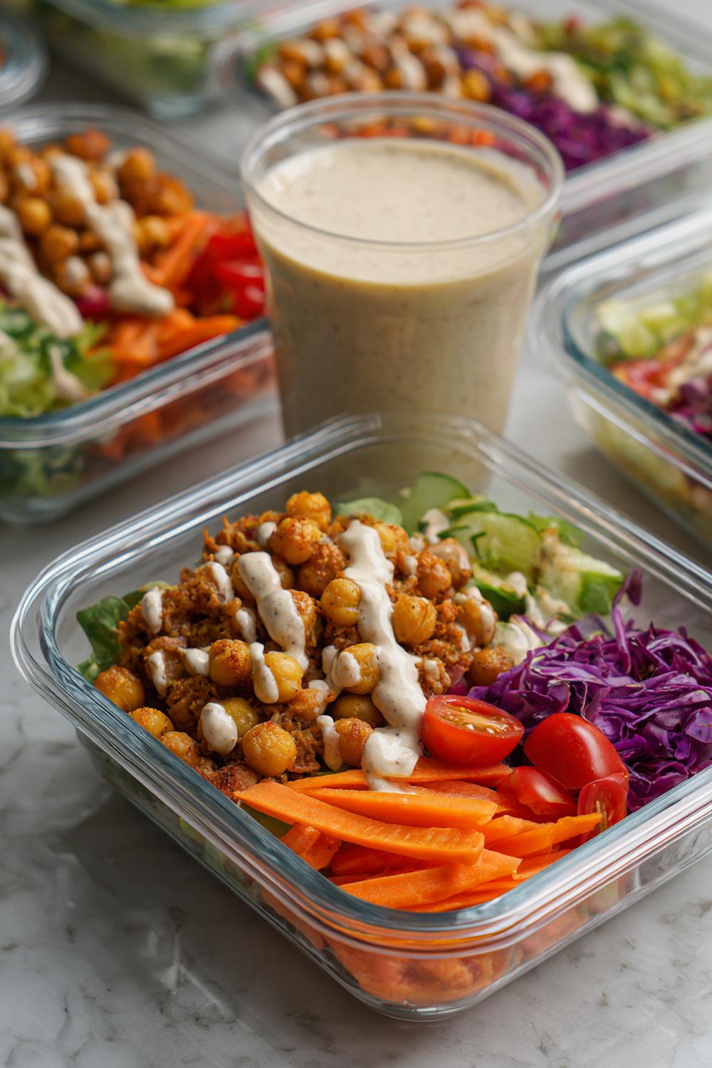 14. High Protein Meal Prep 2026 Chickpea Shawarma with Tahini Drizzle Salad Bowls