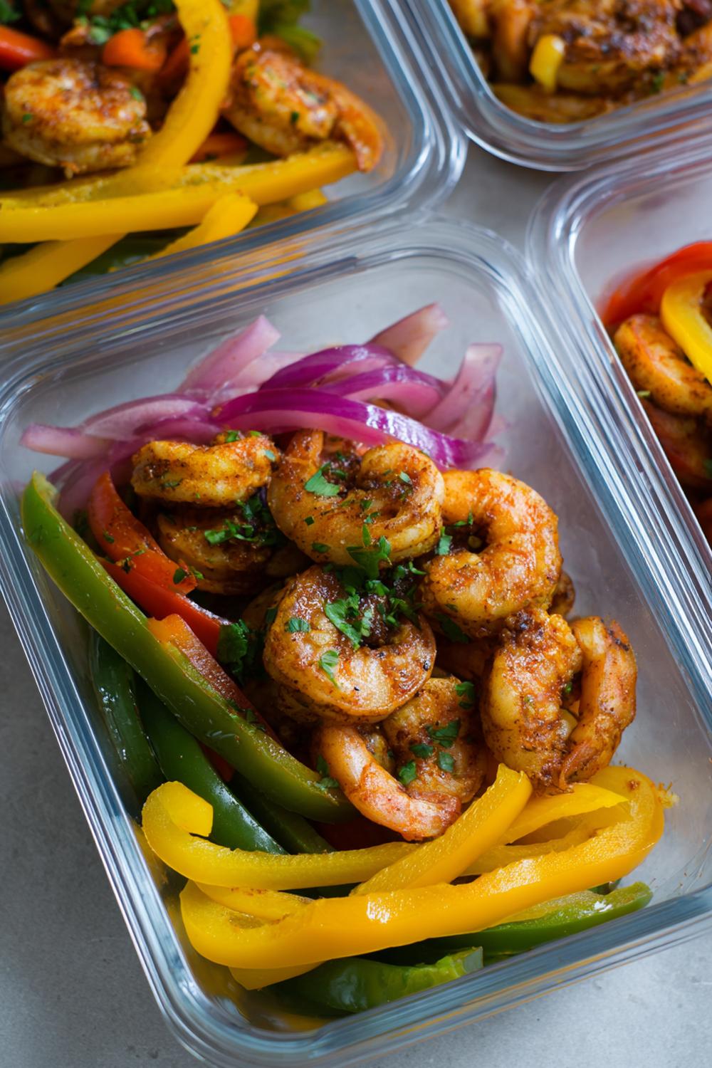 15. High Protein Meal Prep 2026 Shrimp Fajita Skillet with Pepper Strips Boxes
