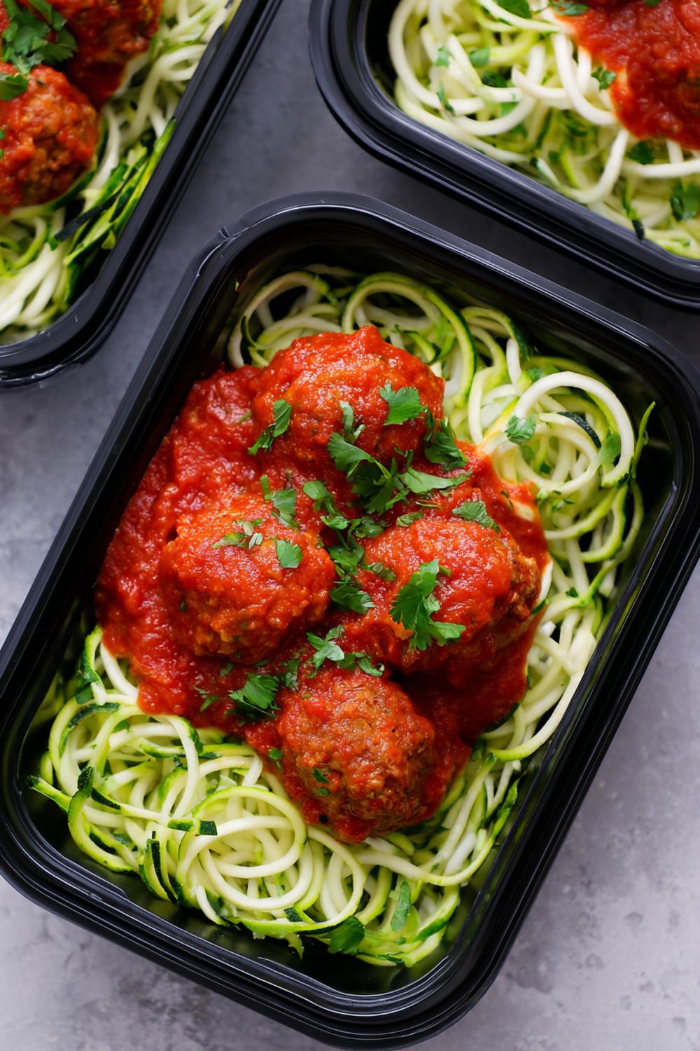 17. High Protein Meal Prep 2026 Turkey Meatball Marinara with Zucchini Noodles Trays