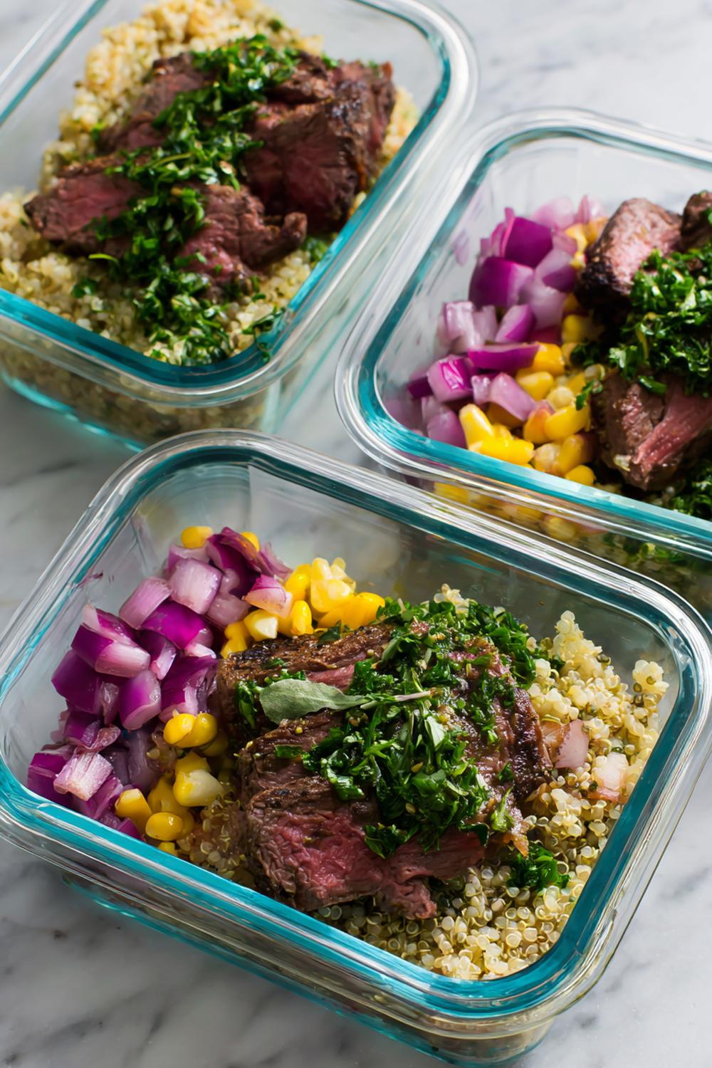 19. High Protein Meal Prep 2026 Steak and Chimichurri Quinoa Bowl Containers