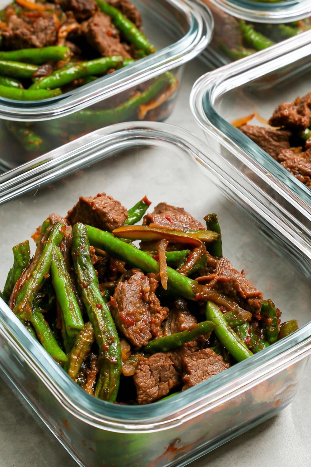 4. High Protein Meal Prep 2026 Garlic-Ginger Beef and Green Bean Stir-Fry Jars