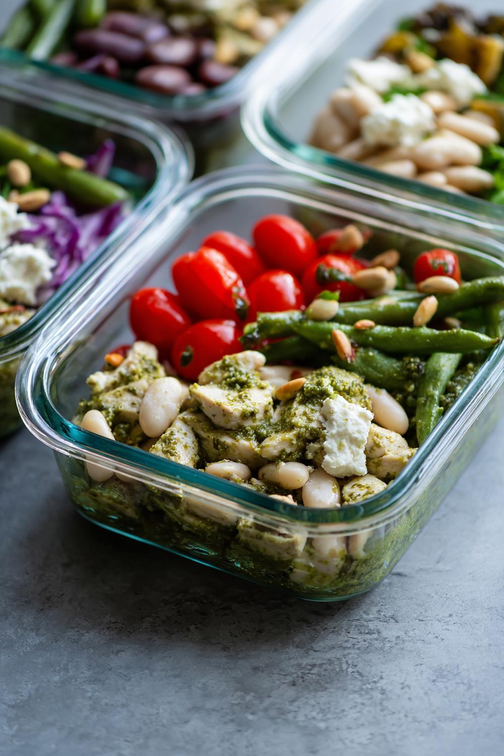 6. High Protein Meal Prep 2026 Pesto Chicken and White Bean Mediterranean Bowls