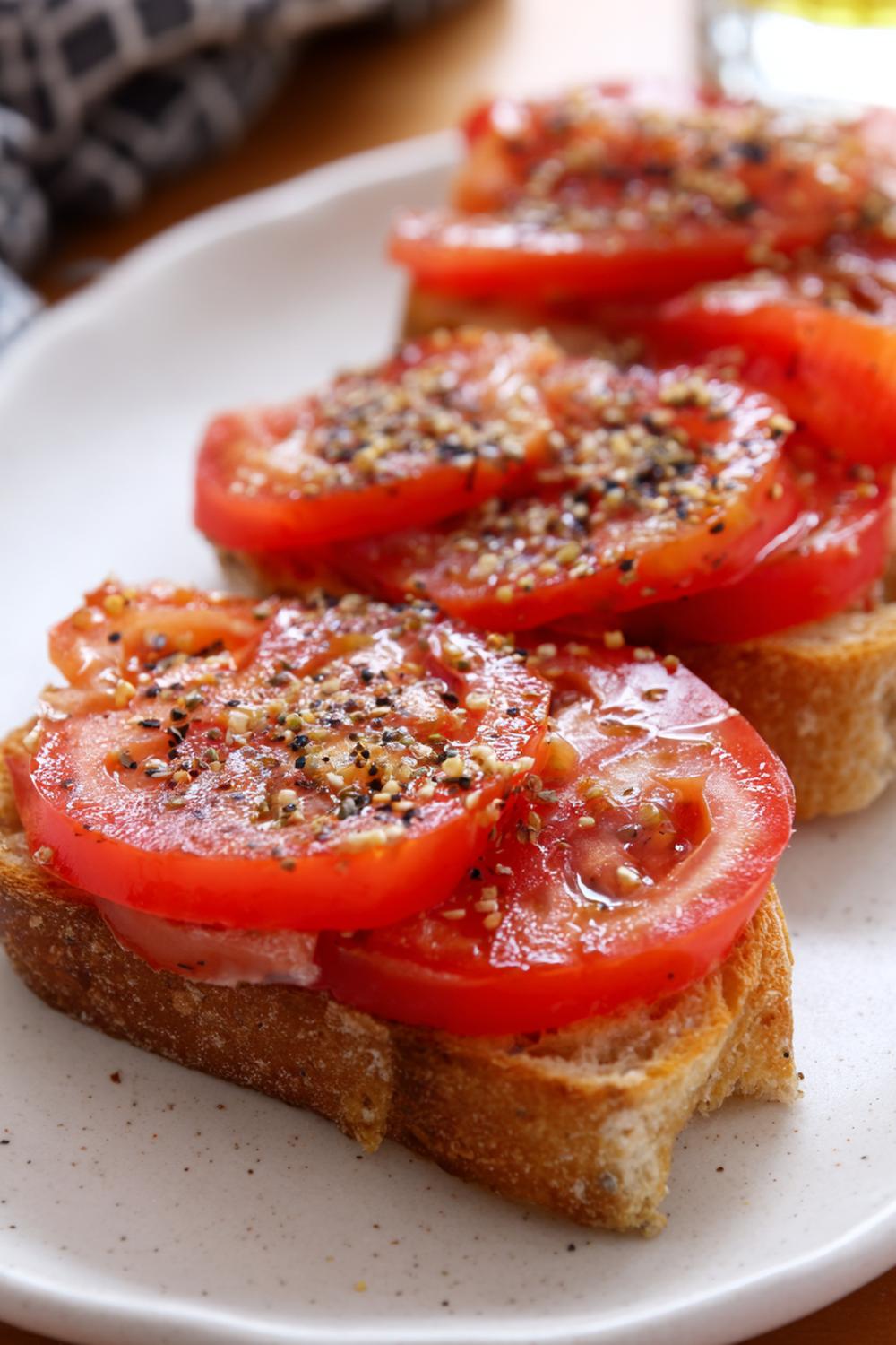 12. Sardine Snack Toast with Tomato Slices and Cracked Pepper