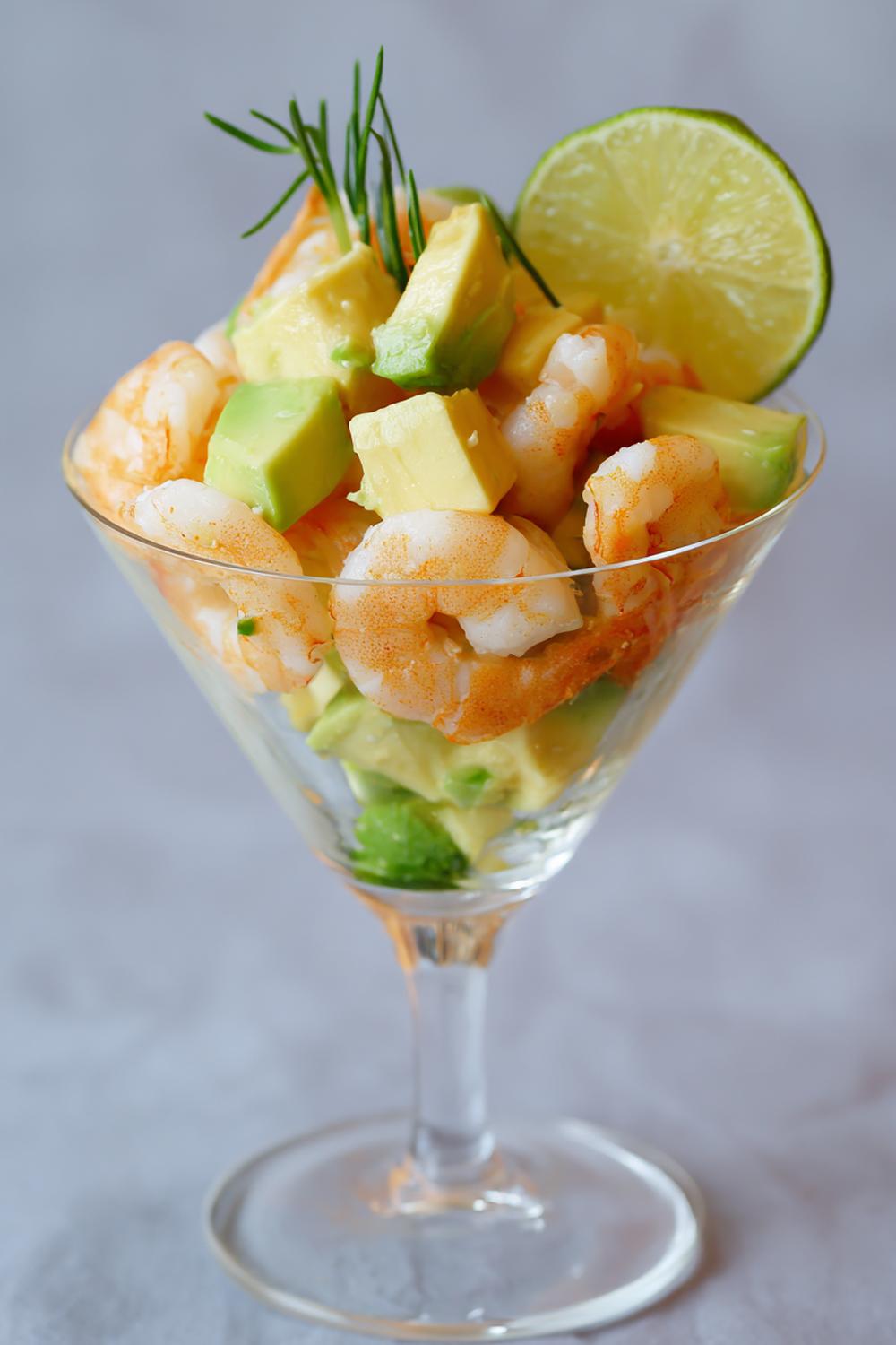 13. Shrimp Snack Cocktail Cup with Avocado Dice and Lime