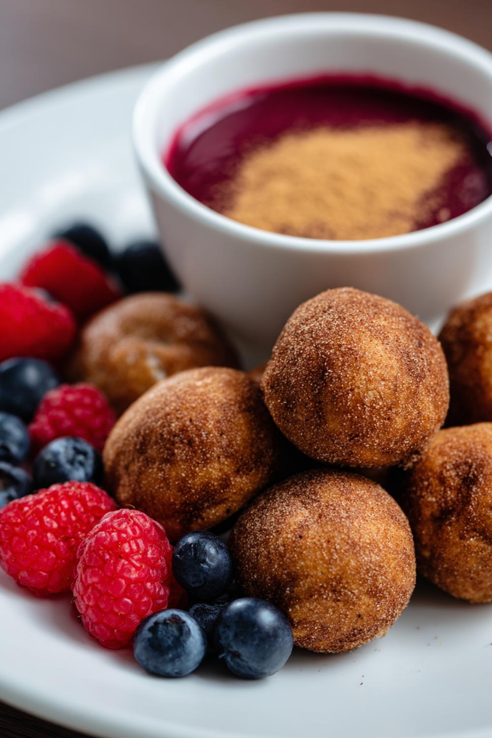 17. Protein Pancake Snack Bites with Cinnamon Dust and Berry Dip