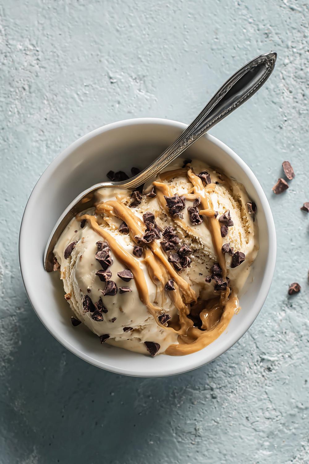 20. Protein Ice Cream Snack Bowl with Peanut Butter Swirl and Cacao Nibs