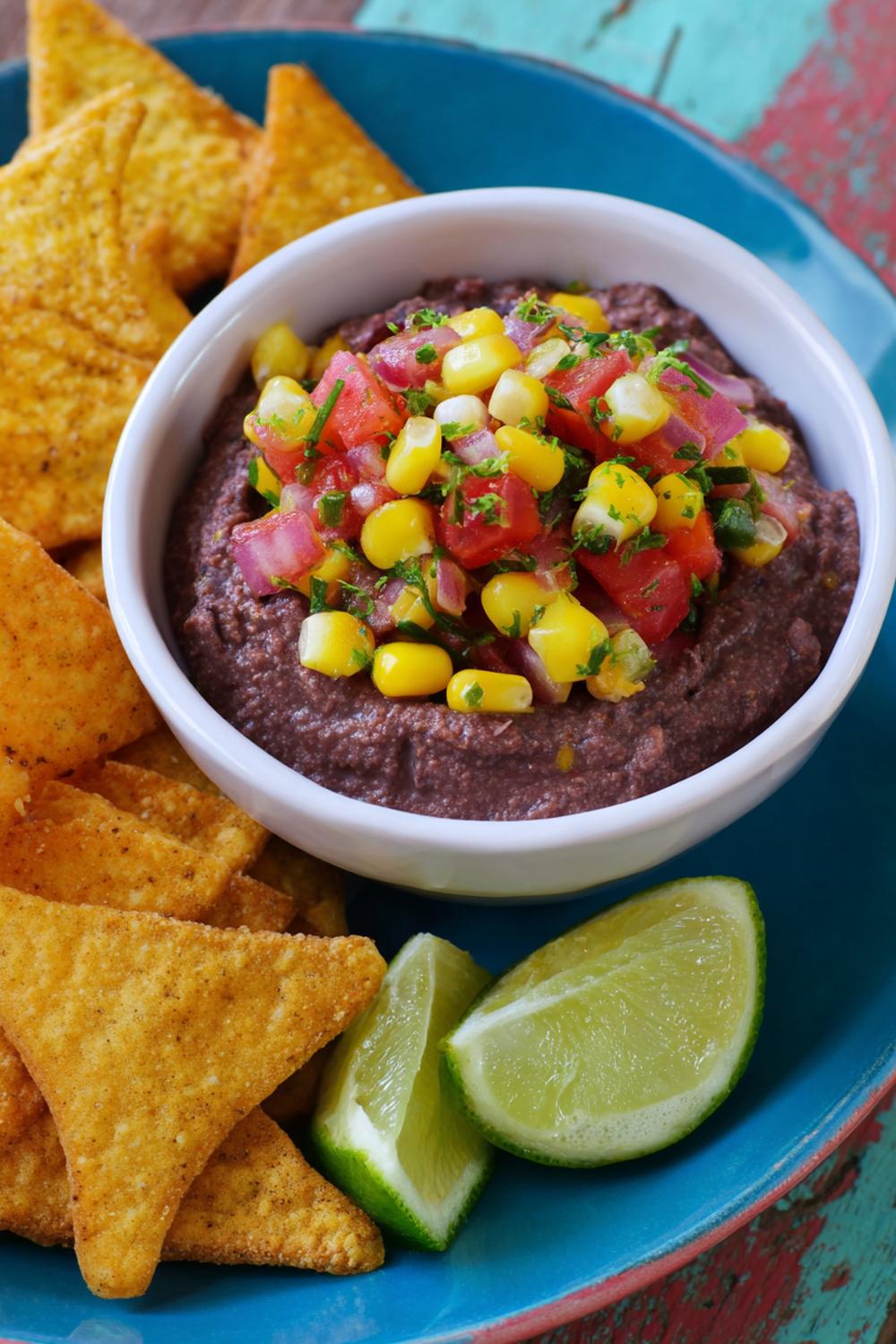 26. Black Bean Snack Dip Cup with Corn Salsa and Lime Zest