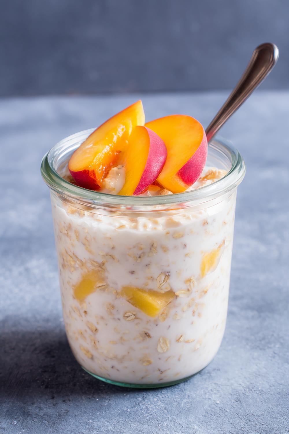 33. Overnight Oats Snack Jar with Protein Powder and Peach Slices