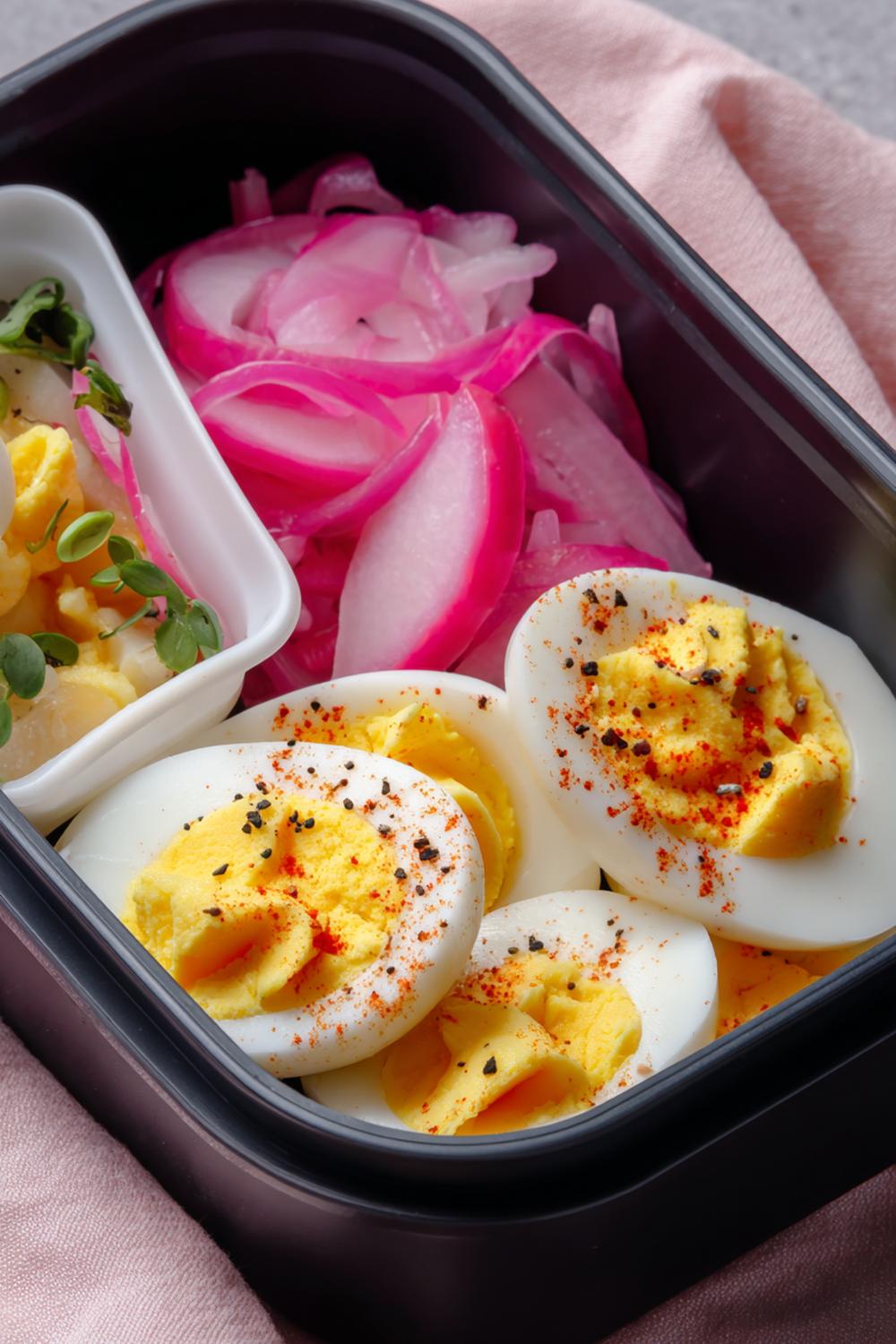 4. Egg Snack Bento with Paprika Deviled Halves and Pickled Onions
