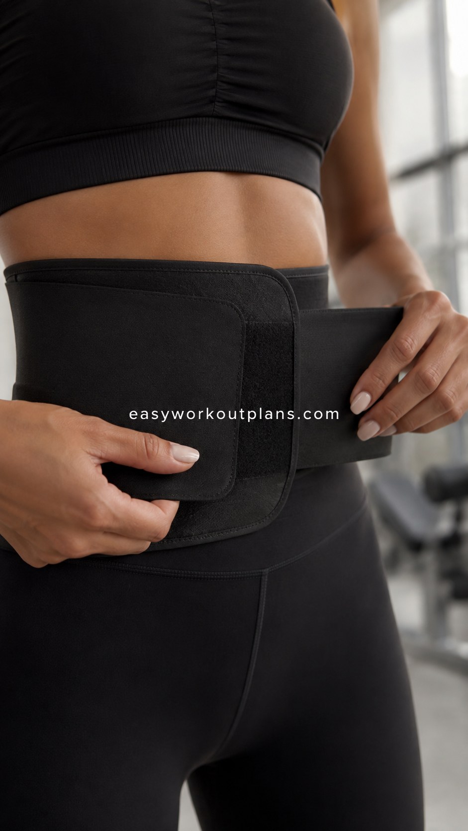 Close-up of a waist trainer belt worn during an hourglass waist workout for added compression