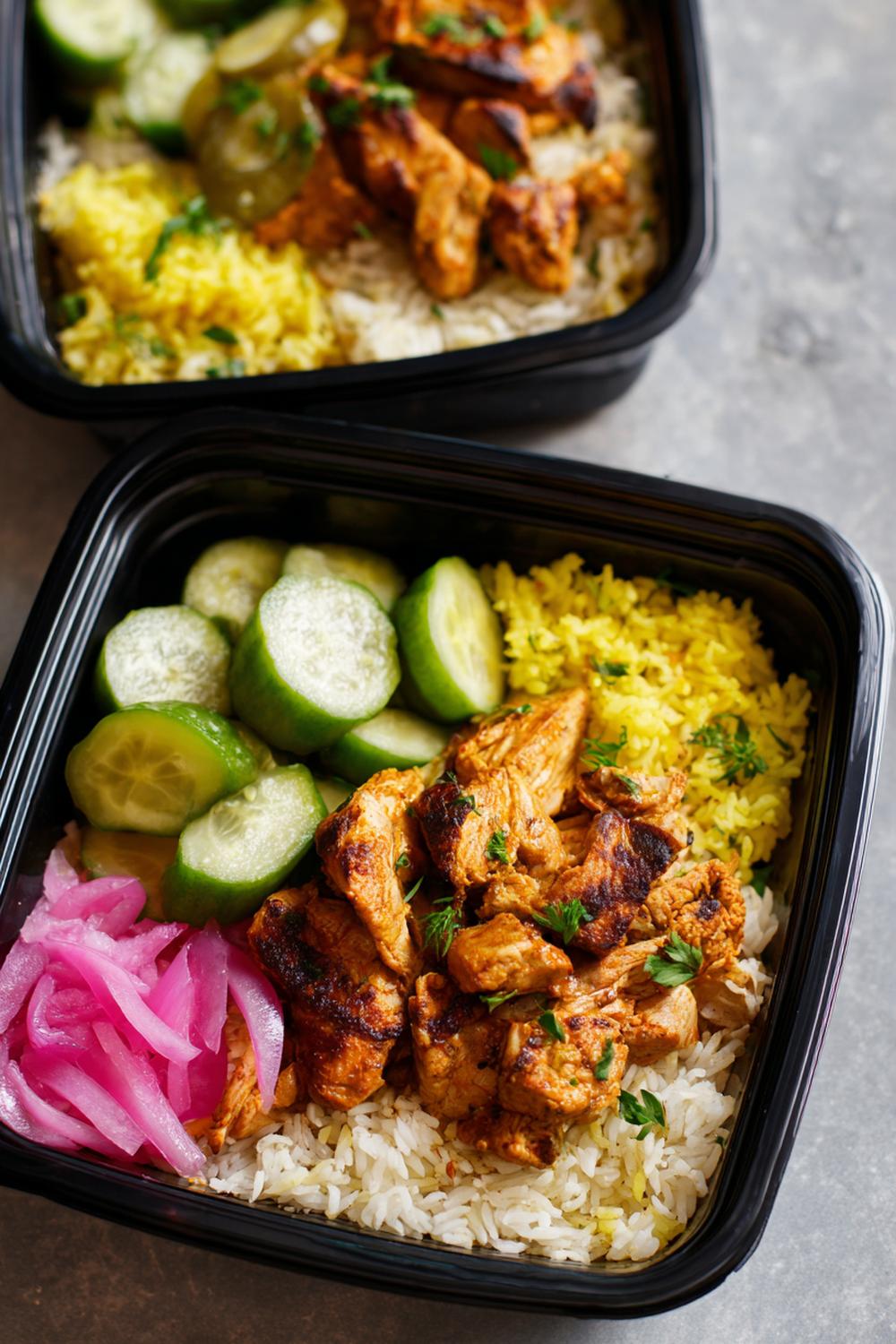11. Lean Bulking Meal Prep 2026 Chicken Shawarma Bowls with Turmeric Rice and Pickles
