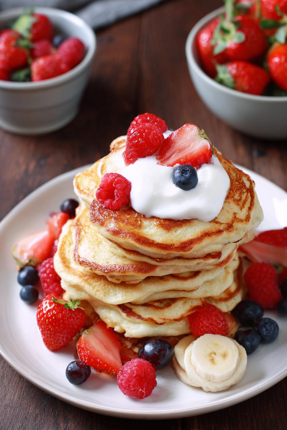 17. Lean Bulking Meal Prep 2026 Protein Pancake Stacks with Yogurt and Fruit