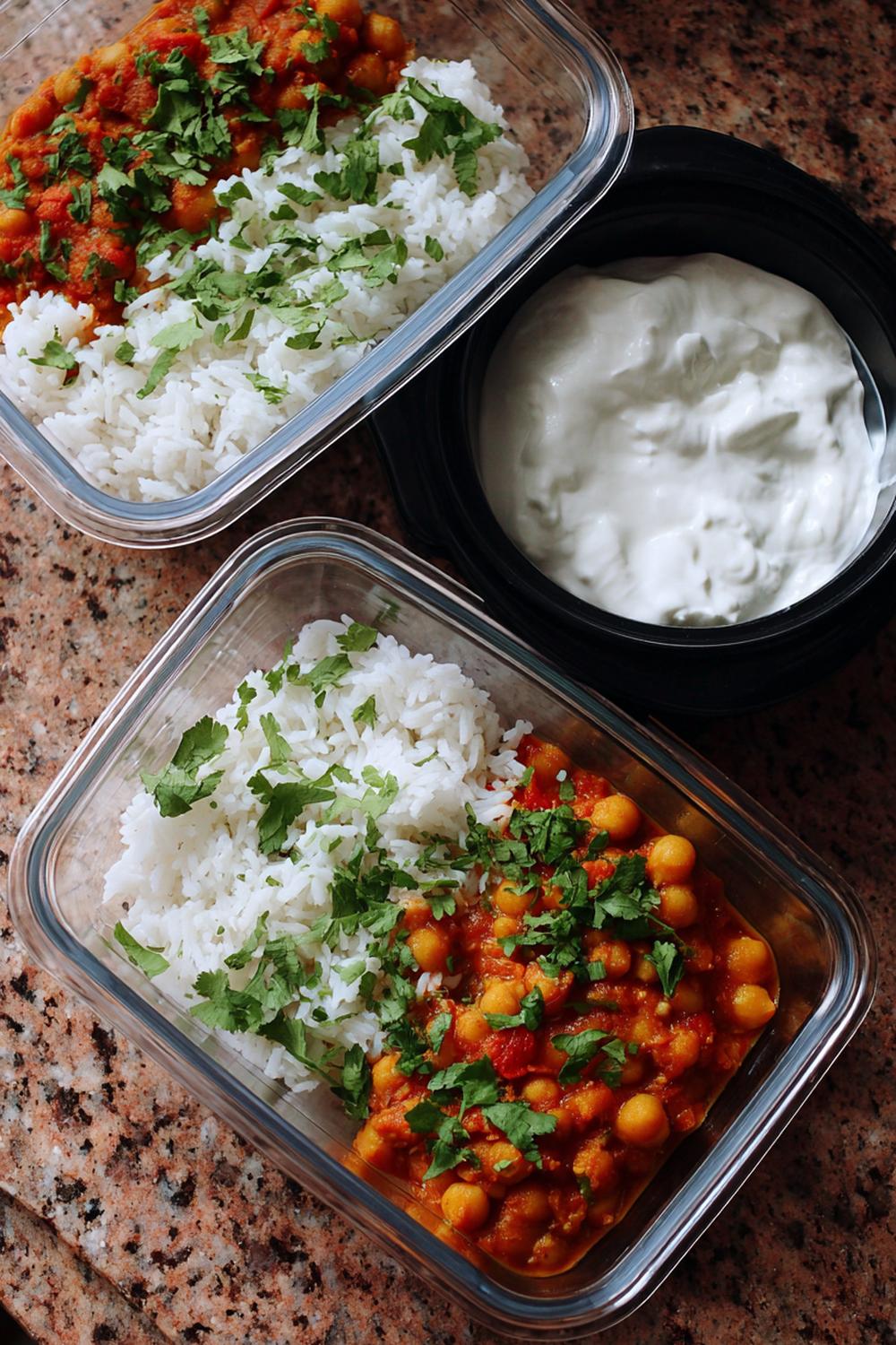 20. Lean Bulking Meal Prep 2026 Chickpea Curry with Basmati Rice and Yogurt