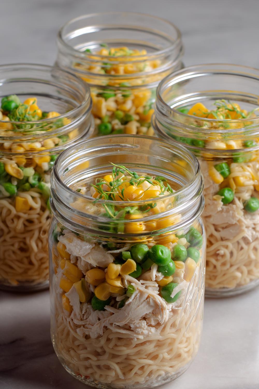 24. Lean Bulking Meal Prep 2026 High-Protein Ramen Jars with Chicken and Corn