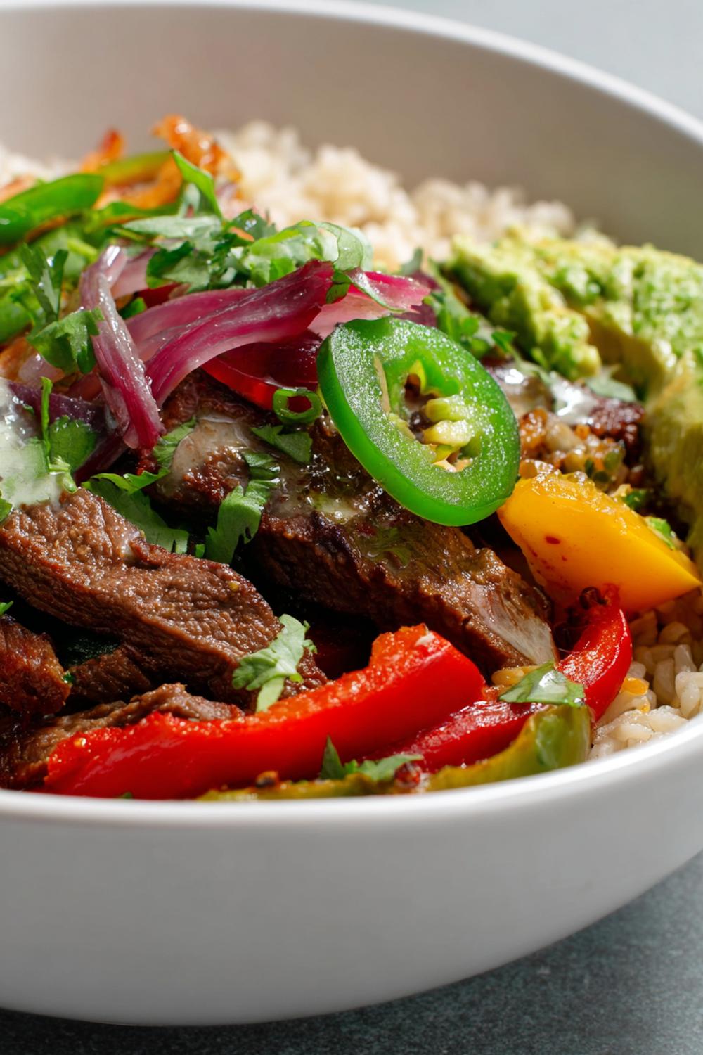 12. Lean Beef and Pepper Fajita Bowl Protein Meal