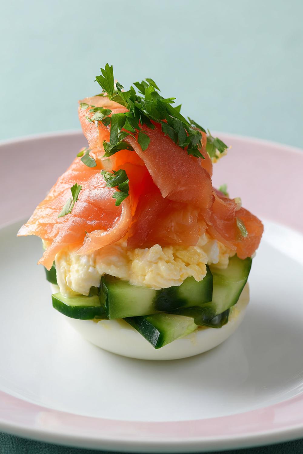 23. Egg and Smoked Salmon Cucumber Stack Protein Meal