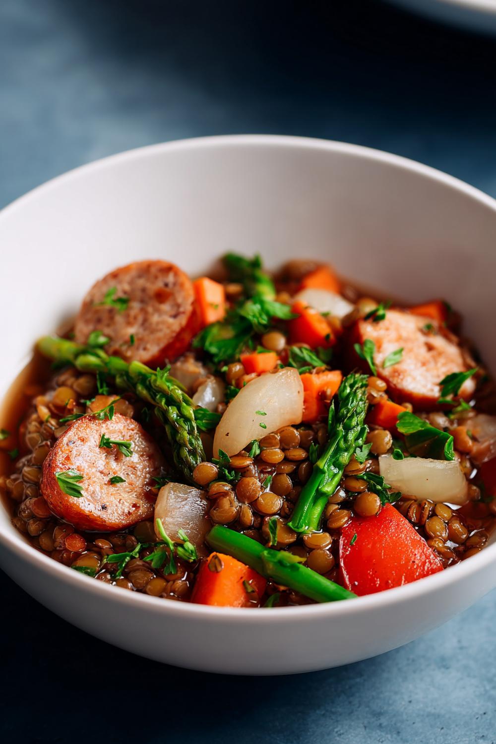 31. Lentil and Chicken Sausage Veggie Stew Protein Meal