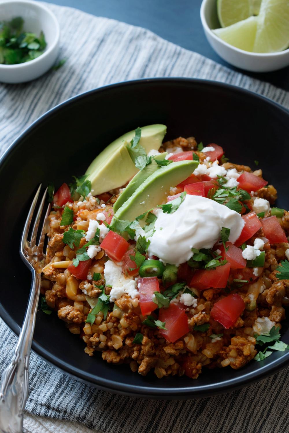 9. Turkey and Cauliflower Rice Taco Skillet Protein Meal